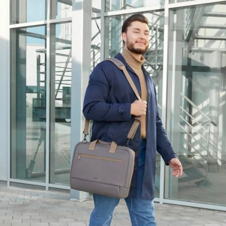 Hama Laptoptasche für Laptops 13,3“ - 14,1“ (leichte Businesstasche als Umhängetasche oder Tragetasche, Notebooktasche mit Organizer-Vorderfach und -Innenfach, wasserabweisend, gepolstert) anthrazit – Bild 2