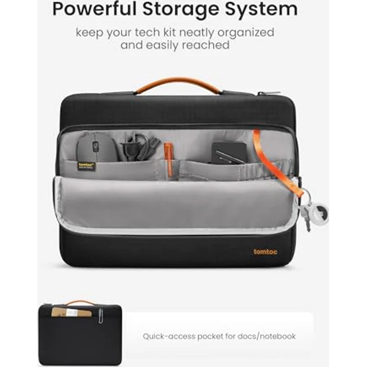 tomtoc 360° Laptoptasche für 15,6 Zoll Acer, ASUS, Dell, HP, Lenovo, Wasserabweisend, Rundumschutz mit CornerArmor-Technologie, Schwarz – Bild 2