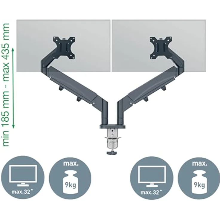 Leitz Ergo Dual Monitorarm (Tisch, 32"), platzsparend, grau, höhenverstellbar, mit Kabelmanagement und IGR-zertifiziert – Bild 5