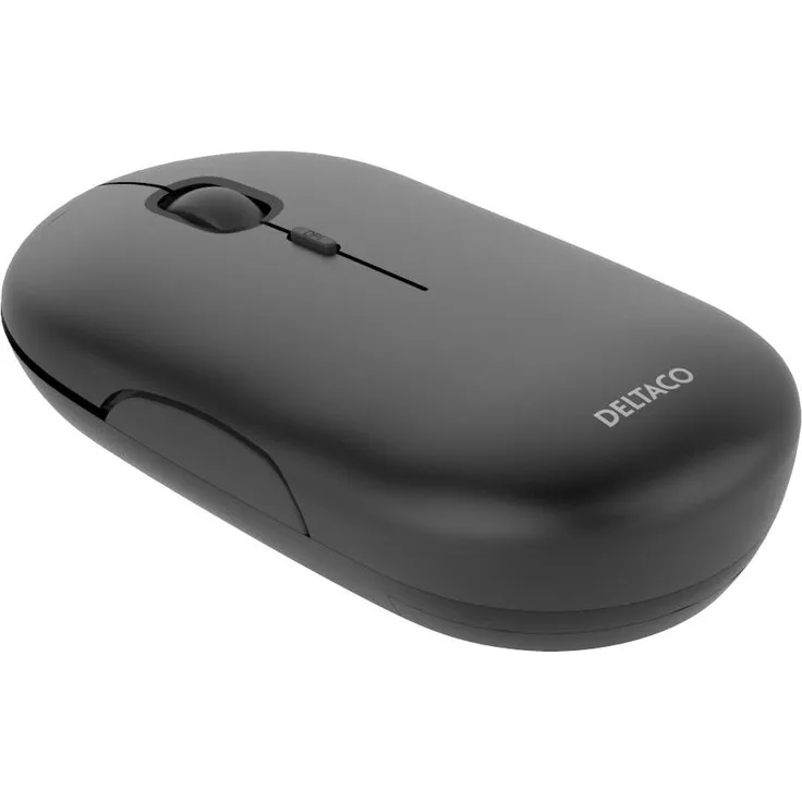 Deltaco Wireless Flat Silent Mouse, 1600 DPI, USB-Empfänger, 4 Tasten, ergonomisch, dunkelgrau