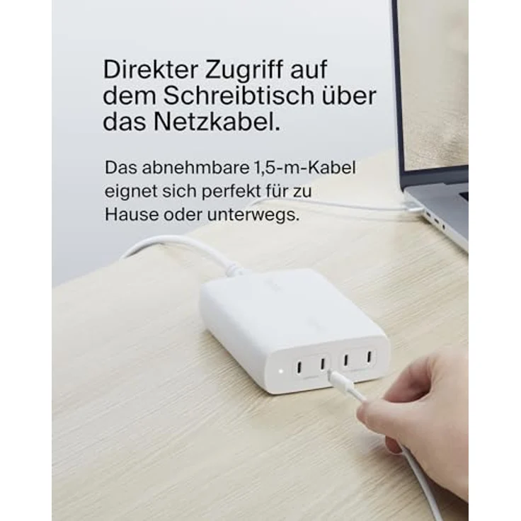 Belkin BoostCharge Pro 4-Port-USB-C-GaN-Ladegerät, 200-W-Schnellladegerät mit USB-C PD 3.1 und 1,5-m-Netzkabel für MacBook Pro, iPhone 15-Serie, iPad-Pro, Galaxy S24, Google Pixel und andere Geräte – Bild 4