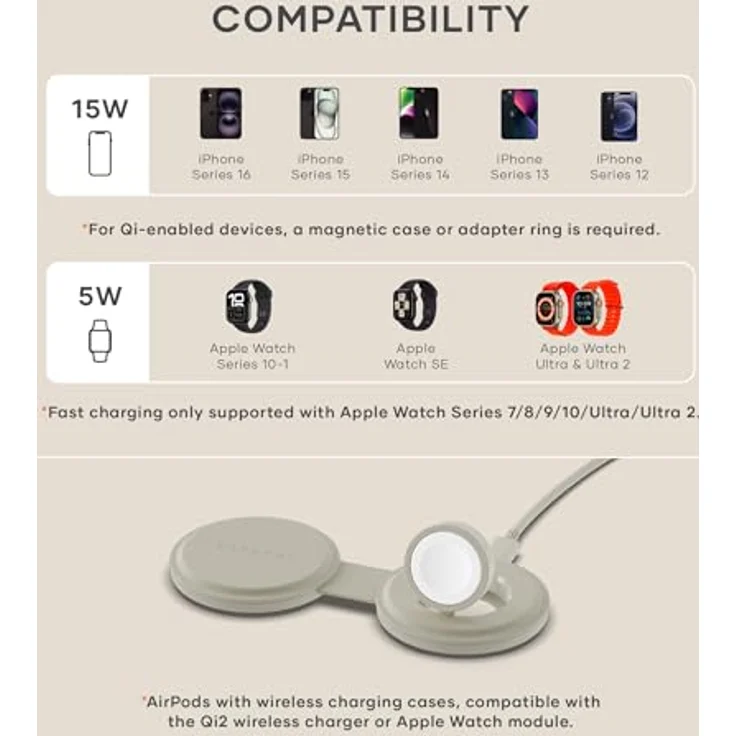 Satechi OntheGo 2-in-1 Wireless Charger, mobiler Qi2 Ladegerät mit 15 W für iPhone und 5 W für Apple Watch, faltbares Design, Weiss – Bild 8