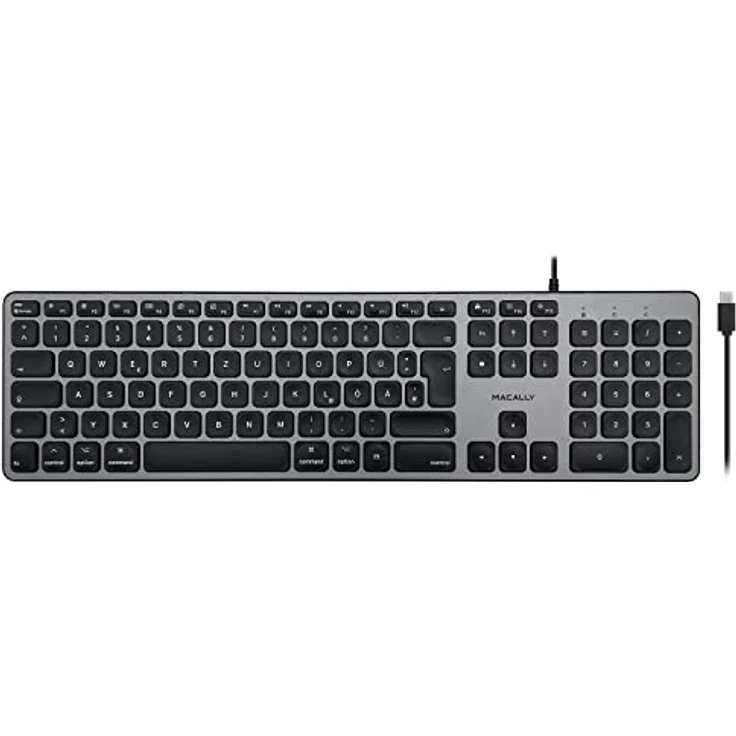 Macally UCZKEYSG-DE, USB-C Tastatur mit Ziffernblock und 16 Funktionstasten, DE QWERTZ Layout, Grau – Bild 1