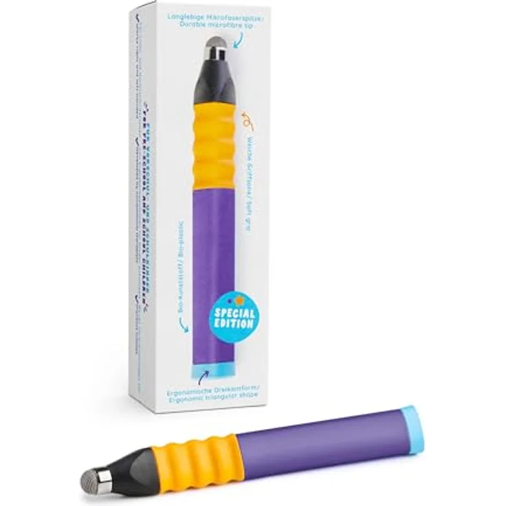 Edurino Eingabestift, Stylus, ergonomisch aus Bio-Kunststoff, violett, für Rechts- und Linkshänder, kompatibel mit Edurino Lern-App – Bild 1