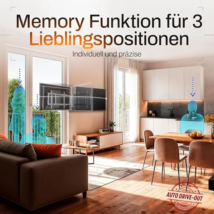 EasyLife Elektrische, Schwenkbare TV-Wandhalterung, Auto-Drive-Out, Ultraschlank 56mm, leiser Motor, Anti-Kollisionssystem, für 32–75 Zoll, VESA bis 600×400, 50 kg – Bild 3