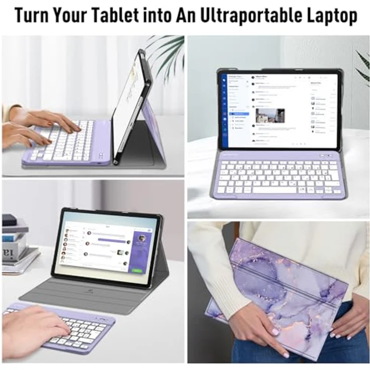 Fintie Tastatur Hülle für Samsung Galaxy Tab A9 Plus 11 Zoll 2023 Tablet SM-X210/X216/X218, Magnetisch Abnehmbarer Deutscher Bluetooth Tastatur, Lila Marmor – Bild 5