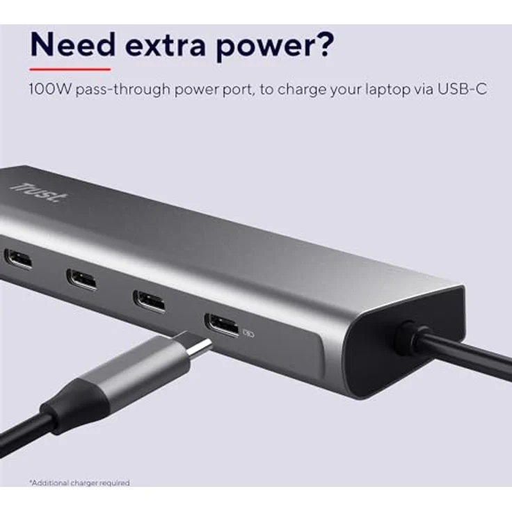 Trust Halyx 5 Port USB-C Hub, 4X USB-C und 100W USB-C PD Stromanschluss, USB Verteiler, USB Mehrfachstecker, 5Gbps USB C Adapter Datenhub für MacBook Pro/Air, Laptop, Notebook, PC - Silber – Bild 3