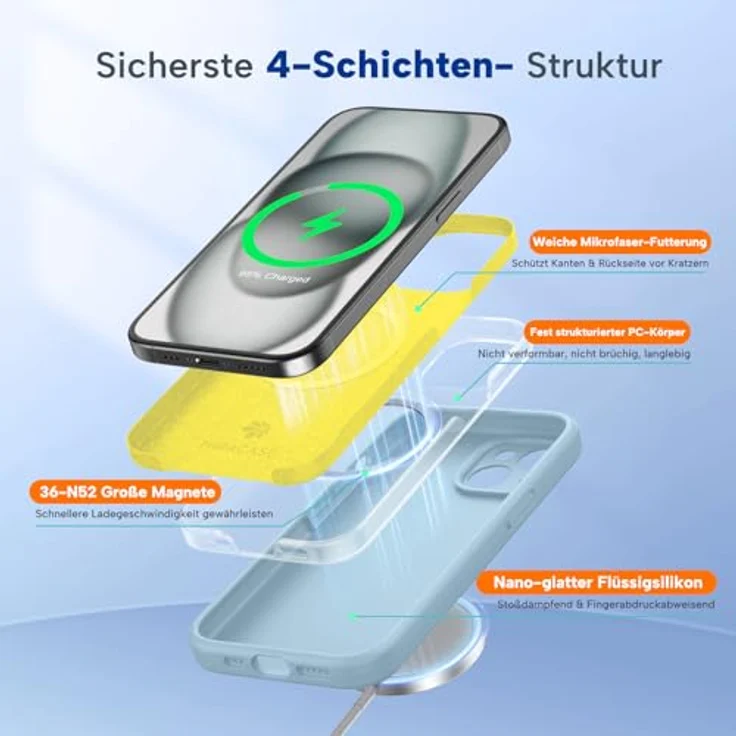miracase iPhone 15 Hülle mit MagSafe, Flüssigsilikon, kratzfestes Mikrofaser-Innenfutter, stoßfest, Nelken Lila – Bild 3