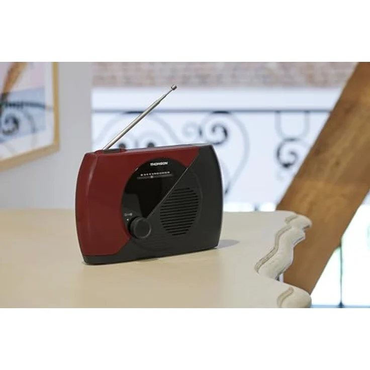 Thomson RT353 Küchenradio, analoger Tuner, UKW-Empfang, rot-schwarz, flexibel mit Netz- und Batteriebetrieb – Bild 3