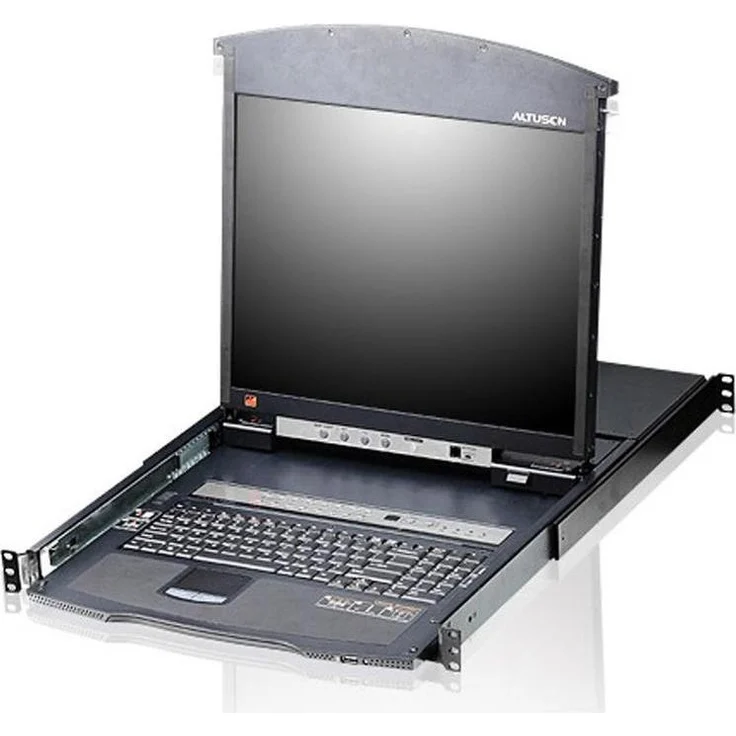 Aten 19" TFT KVM Switch, 8-Port Cat 5 Dualschienen LCD KVM Switch mit Daisy-Chain-Port, Schwarz