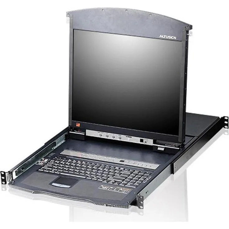 Aten 19" TFT KVM Switch, 8-Port Cat 5 Dualschienen LCD KVM Switch mit Daisy-Chain-Port, Schwarz