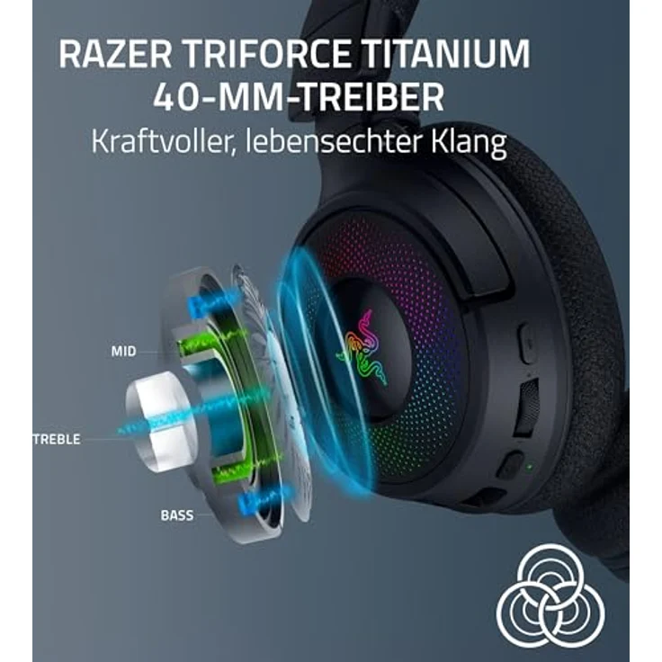 Razer Kraken V4 - Kabelloses Gaming-Headset (THX Spatial Audio, 9-Zonen-RGB-Beleuchtung, Schwarz) – Bild 4