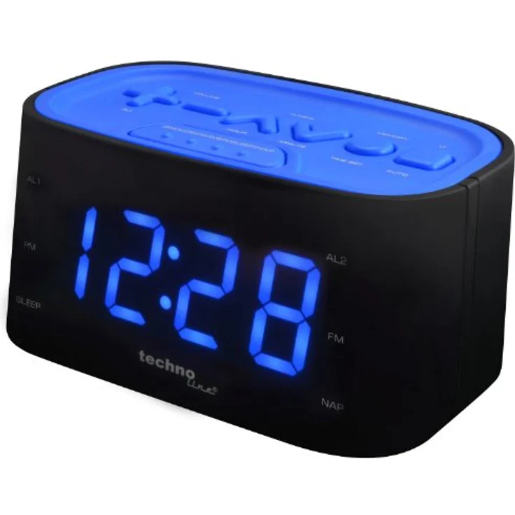 Technoline WT 465, LED Radiowecker im Play-Controller Design mit AM/FM-Radio, 2 Weckalarmen und Schlummerfunktion, blau – Bild 2