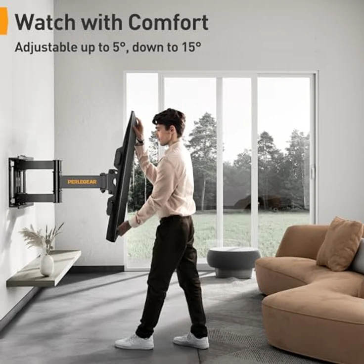 Perlegear TV Wandhalterung Schwenkbar Neigbar - Ausziehbar TV Halterung Curved 4K LED LCD OLED Flachbildfernseher, Fernseher Wandabstand 94-178cm 37-70 Zoll TV, VESA 200x100mm-600x400mm 1.8m HDMI Kabel, Schwarz – Bild 4