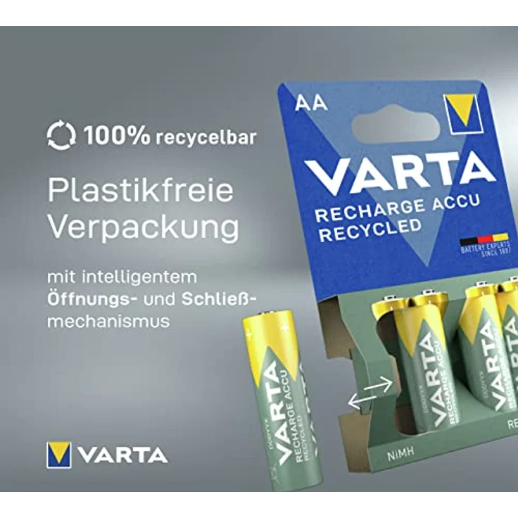 Varta Recharge Accu Recycled Ready-To-Use vorgeladener AAA Micro Ni-MH Akku (4er Pack, 800mAh, aus 11% recyceltem Material, wiederaufladbar ohne Memory Effekt) – Bild 3