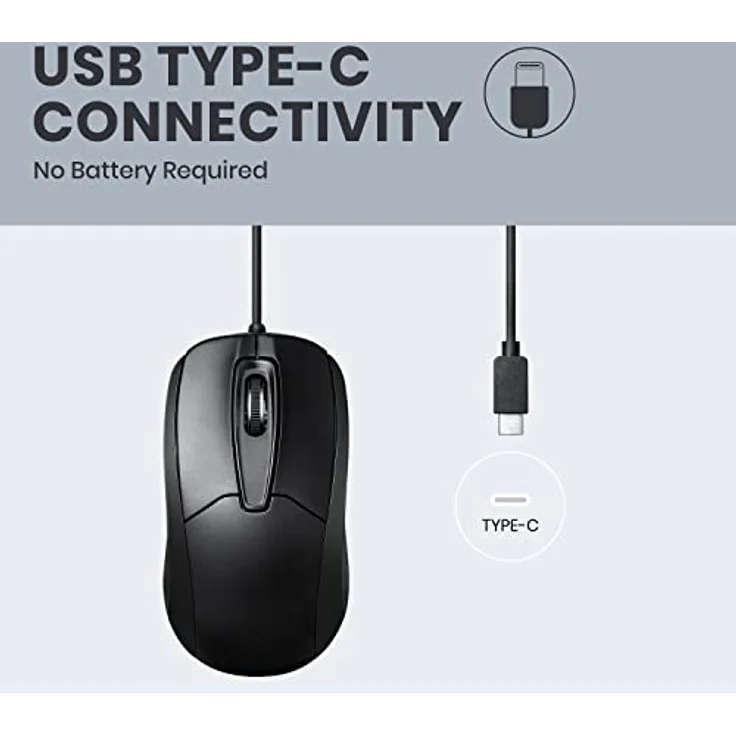 Perixx PERIMICE-209C USB-C Kabelgebundene Maus für Links- und Rechtshänder, Schwarz – Bild 3