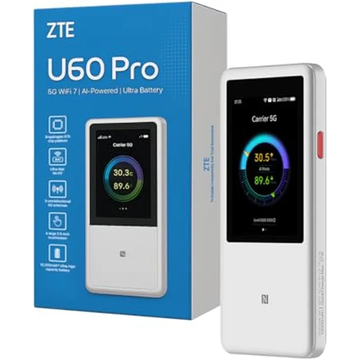 ZTE U60 Pro Mobiler 5G Router (MU5250), WiFi 7 Wingle Hotspot, 4,29 Gbit/s Downloadgeschwindigkeit, weiß