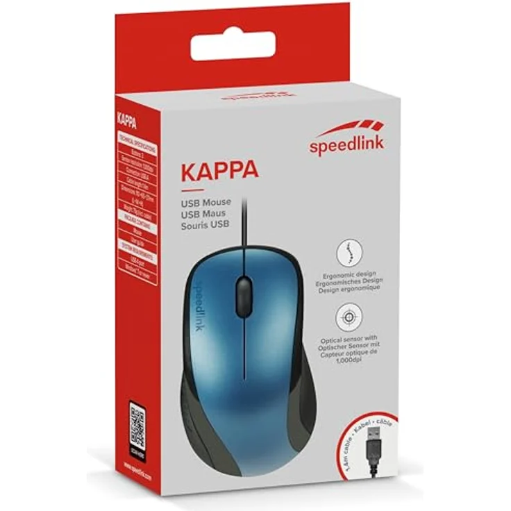 Speedlink KAPPA Mouse - 3 Tasten Maus mit USB Anschluss und ergonomischer Form - blau – Bild 6