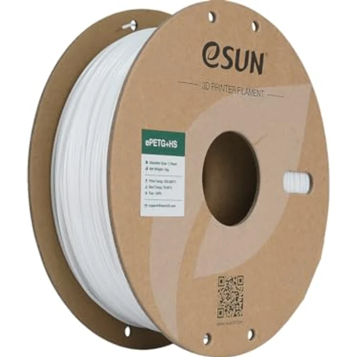 eSUN PETG+HS Filament 1.75mm, Hochgeschwindigkeits 3D Drucker Filament mit Maßgenauigkeit +/- 0.03mm, Einfarbig Weiß, 1KG Spule für schnellen Druck – Bild 1