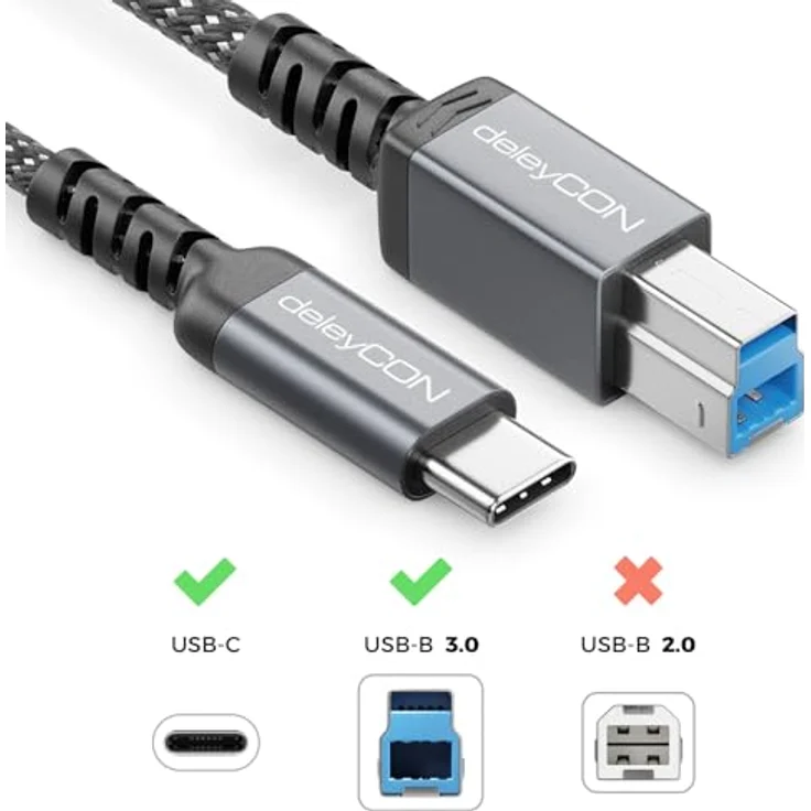 deleyCON USB 3.2 Gen1x1, 0,5m USB-C auf USB-B Kabel mit 5 Gbit/s Übertragungsgeschwindigkeit, Schwarz – Bild 5