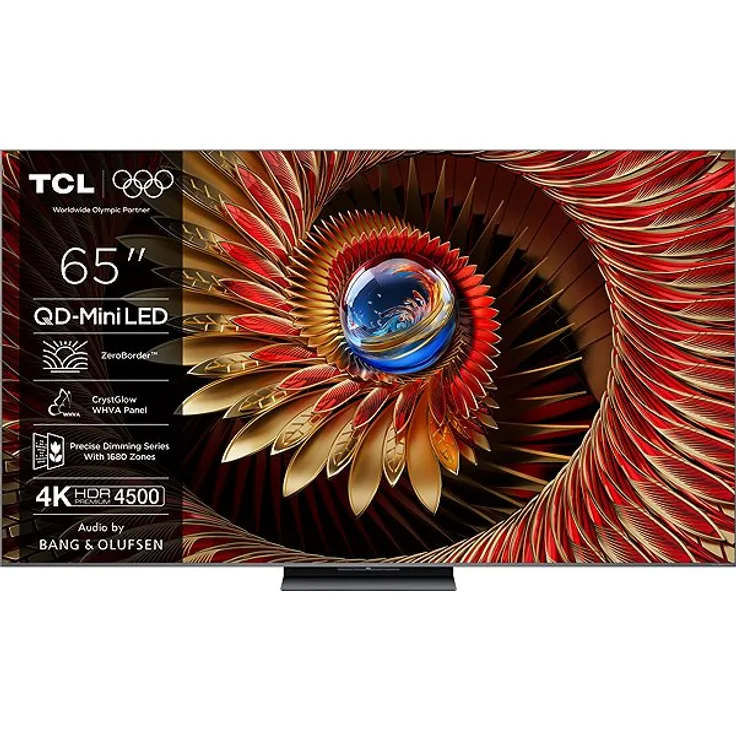 65" TCL 65C8K, 4K QLED Mini-LED Fernseher 144 Hz, HDR10+/Dolby Vision IQ, Google TV, UHD Upscaling, Smart TV, Sprachsteuerung