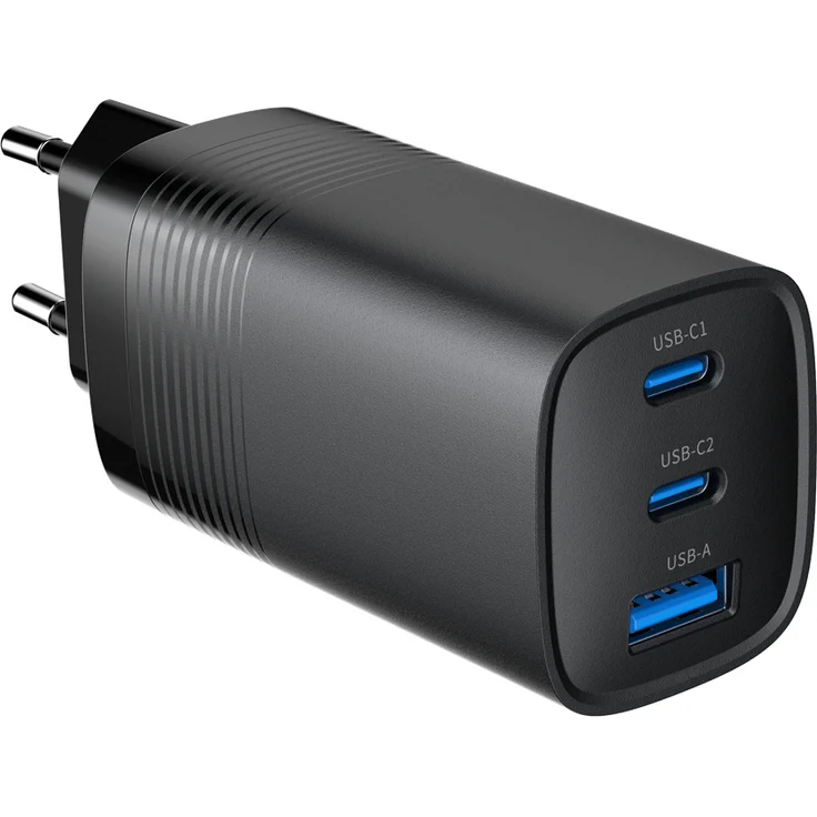 Gembird TA-UC-PDQC65-01-BK 3-Port 65 W GaN USB PowerDelivery Schnellladegerät, Schwarz