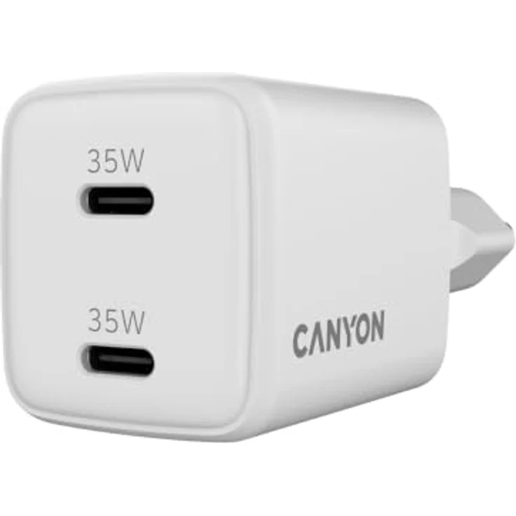 CANYON CU35CC, GaN 35W Dual USB-C Wandladegerät, Power Delivery PPS, 2-port EU Adapter, kompakter Reiseadapter, Weiß – Bild 4