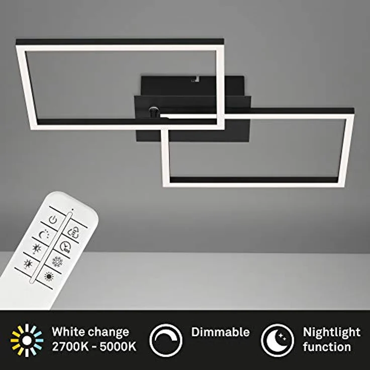BRILONER Leuchten - LED Deckenleuchte, Deckenlampe dimmbar, inkl. Fernbedienung, inkl. Farbtemperatursteuerung, inkl. Nachtlichtfunktion und Timer, Schwarz, 500x388x78mm, 3149-015 – Bild 2