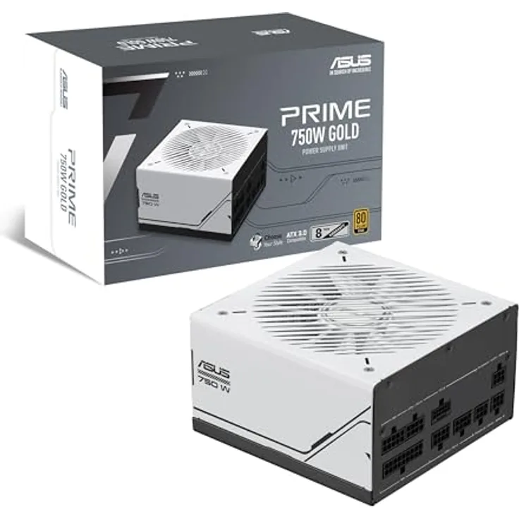 ASUS Prime 750W Gold Netzteil (750 Watt, 80 Plus Gold Zertifizierung, ATX 3.0 kompatibel, Lüfter mit Doppelkugellagern, schwarz/weiß)