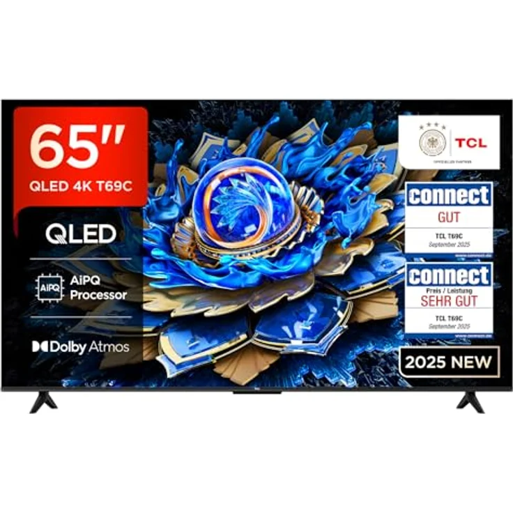 TCL 65T69C 65 Zoll QLED Smart Google TV, 4K HDR mit Dolby Vision & Atmos, Game Master, Motion Clarity, kompatibel mit Google Assistant & Alexa – Bild 1