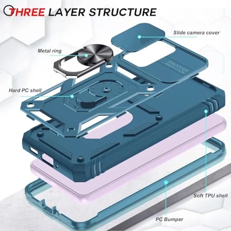 LeYi Hülle für Samsung Galaxy A33 5G, Kameraschieber Schutzhülle mit 2 Schutzglas Folien, Militärische Rüstung mit Ringhalter, Hybrid Case, Blau – Bild 2