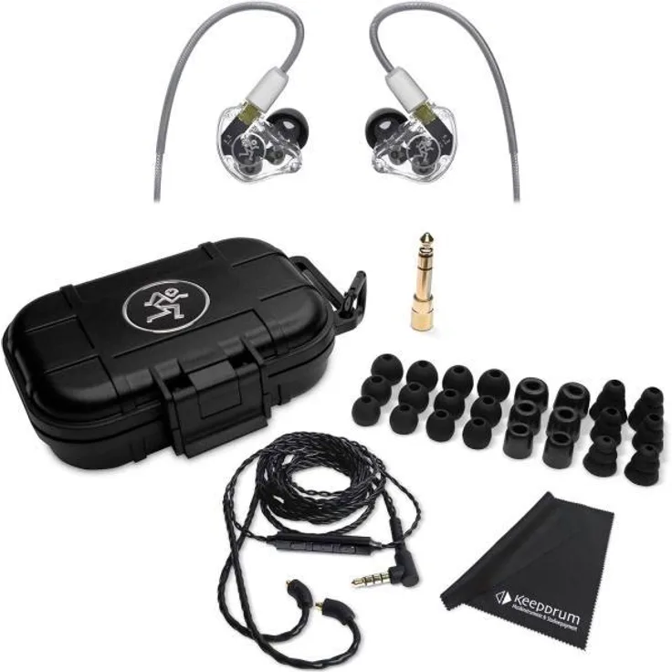 Mackie MP-320 In-Ear Kopfhörer mit Tuch, Passive Geräuschunterdrückung, Transparent