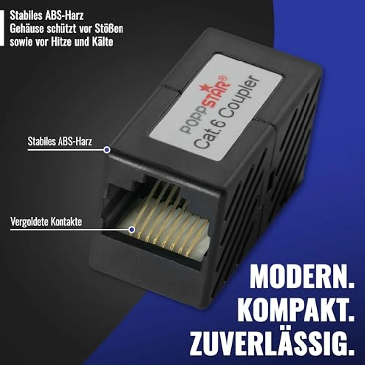 Poppstar 1x Adapter RJ45 Kupplung Cat6 (2x Buchse, 8-polig, geschirmt), Ethernetkabel Verbinder - Netzwerkkoppler für Patchkabel, DSL LAN Kabel, Netzwerkkabel, Modular uvm. – Bild 4
