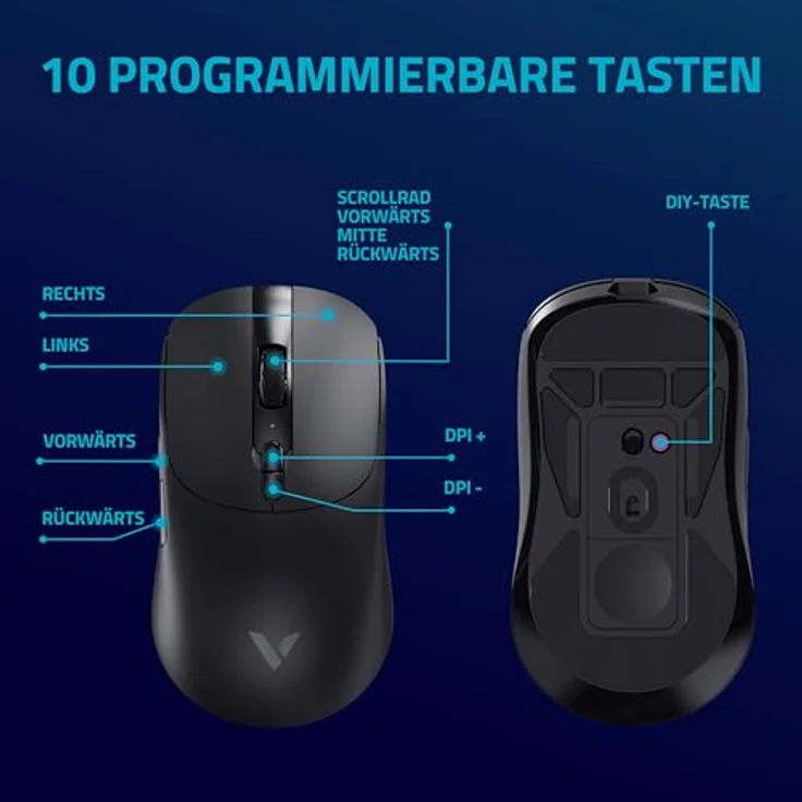 Rapoo V200PRO kabellose 2,4 GHz High-Performance Gaming-Maus mit 26000 DPI optischem Sensor, 50 G Beschleunigung, 650 IPS, bis zu 160h Akkulaufzeit, PC/Mac - Schwarz – Bild 4