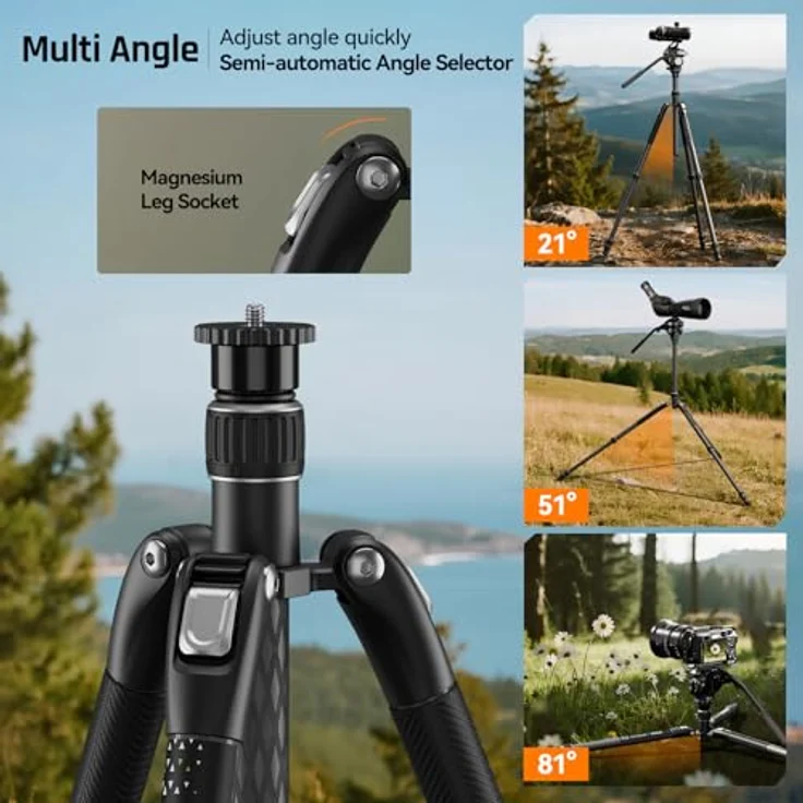 SIRUI Europe Sportich SP024 + B5X, Carbon Dreibeinstativ 1/4 Zoll, Arbeitshöhe 31 - 159 cm, leicht und stabil für Outdoor-Beobachtungen – Bild 6