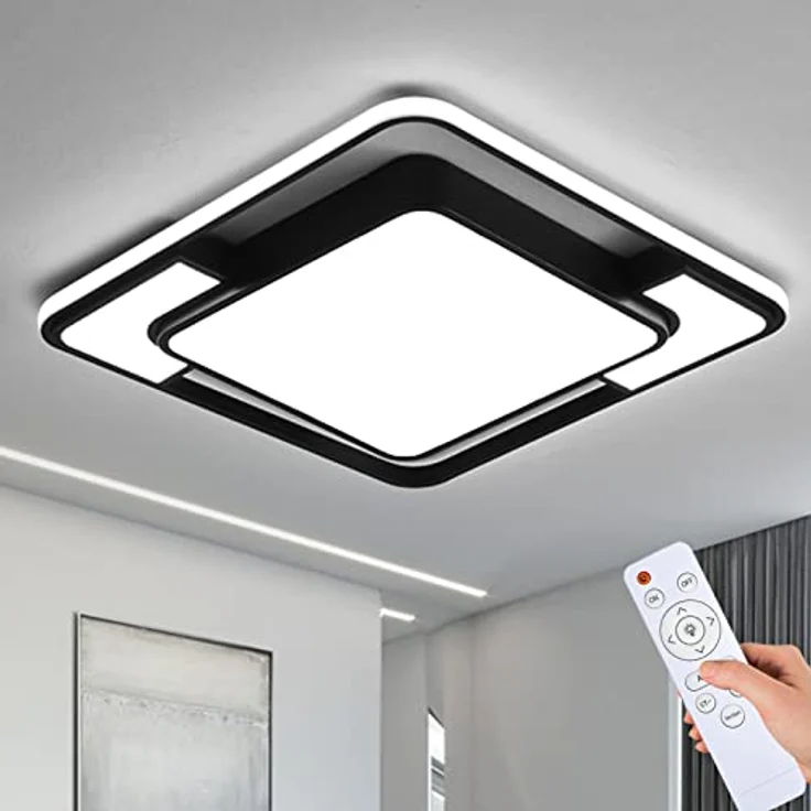Natsen LED Deckenleuchte 90W dimmbar mit Fernbedienung, moderne Lampe für Küche Büro Schlafzimmer Wohnzimmer Esszimmer Flur Diele, Quadrat, Schwarz 42x42x6cm – Bild 1