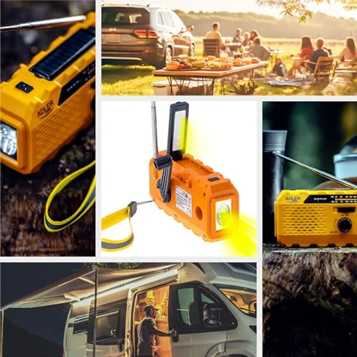 Adler Crank powered Radio, FM/AM Empfang, kompakt, schwarz/orange, mit Alarmfunktion und USB-C Lade-Eingang – Bild 2
