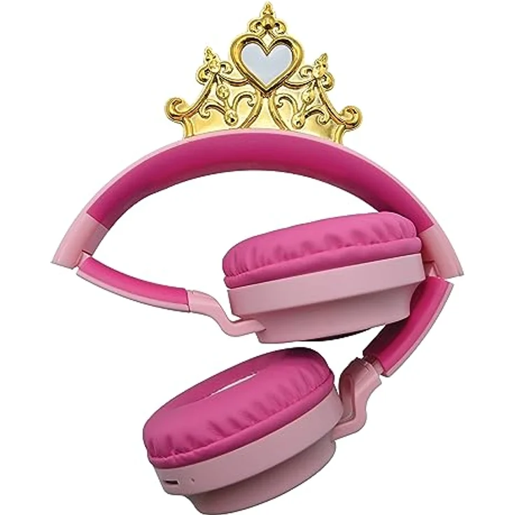 Lexibook Disney Prinzessin HPBT015DP, Kabellose und kabelgebundene 2-in-1-Kopfhörer mit Prinzessinnenkrone, hoher Klangqualität bis 85 dB, Lichteffekten, faltbar, verstellbar, wiederaufladbar, rosa – Bild 3