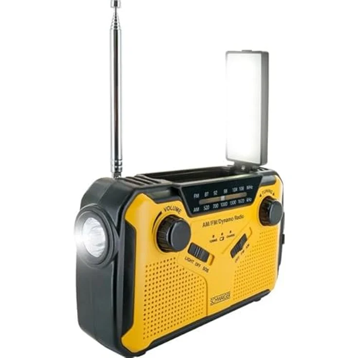 Schwaiger Solar-Kurbelradio mit LED Leuchte (AM, FM), Radio, Gelb, Schwarz – Bild 3