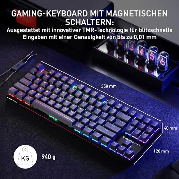 CHERRY XTRFY MX 8.2 Pro TMR Wireless, Magnetisch-Mechanische TKL-Gaming-Tastatur mit Anpassbaren CHERRY MK CRYSTAL TMR Switches, Hot-Swap, 8000 mAh Akku, 8kHz Polling Rate, DE Layout QWERTZ, Schwarz – Bild 2