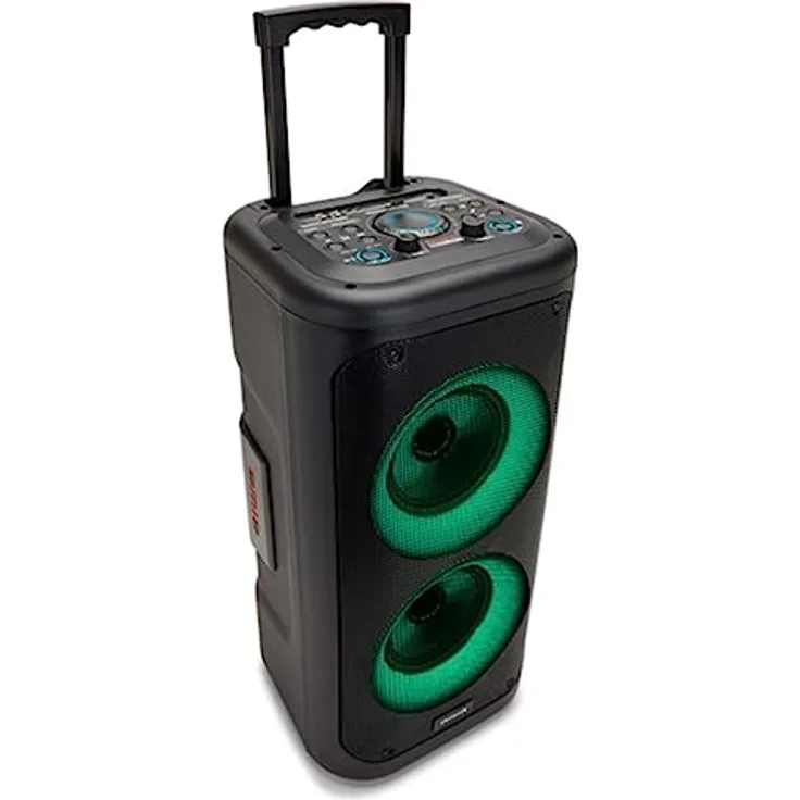 Aiwa KBTUS-450 Tragbarer Bluetooth-Lautsprecher, 350 W, Hyperbass, Bluetooth 5.0, USB, MicroSD und True Wireless Stereo, Dual-Subwoofer 6,5 Zoll, inkl. Mikrofon, Farbe: Schwarz