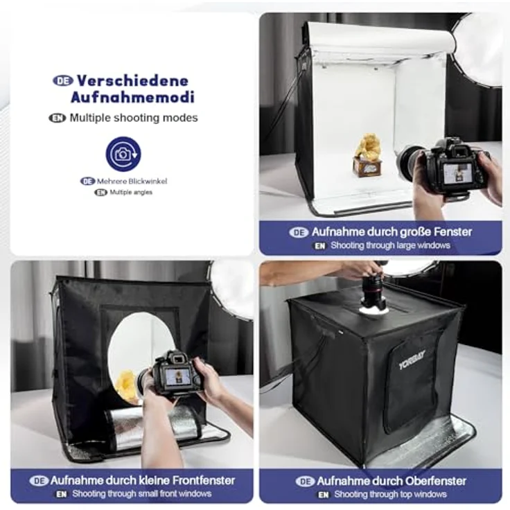 Yorbay Fotostudio Set 52 x 52 x 52cm CRI 95+ LED-Fotobox Lichtbox Lichtwürfel - Profi Fotografie Lichtzelt inkl. 6 PVC-Hintergrundfolien (schwarz, rein weiß, grau,orange,rot,blau) - Mehrweg – Bild 5