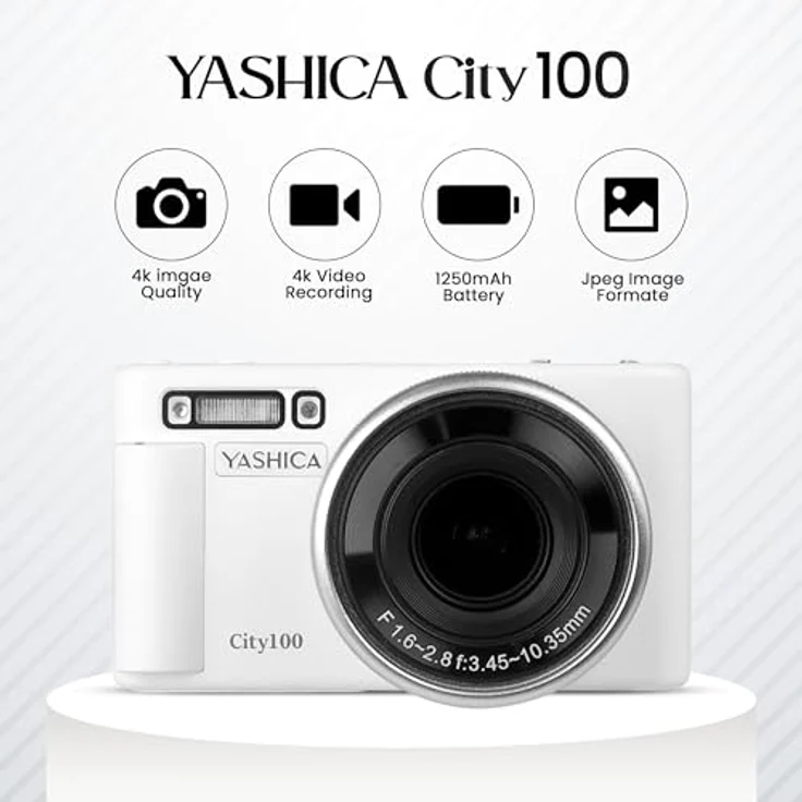 Yashica Kyocera City100 Digitalkamera, Weiß mit 13-72 MP Auflösung und 4K Video-Funktion – Bild 2