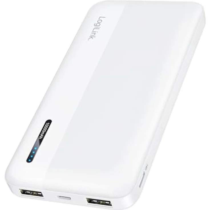 LogiLink PA0338WRF - Powerbank 10.000 mAh, Schnellladenfunktion, 2x USB-A, 1x USB-C, kompakt, Weiß – Bild 1