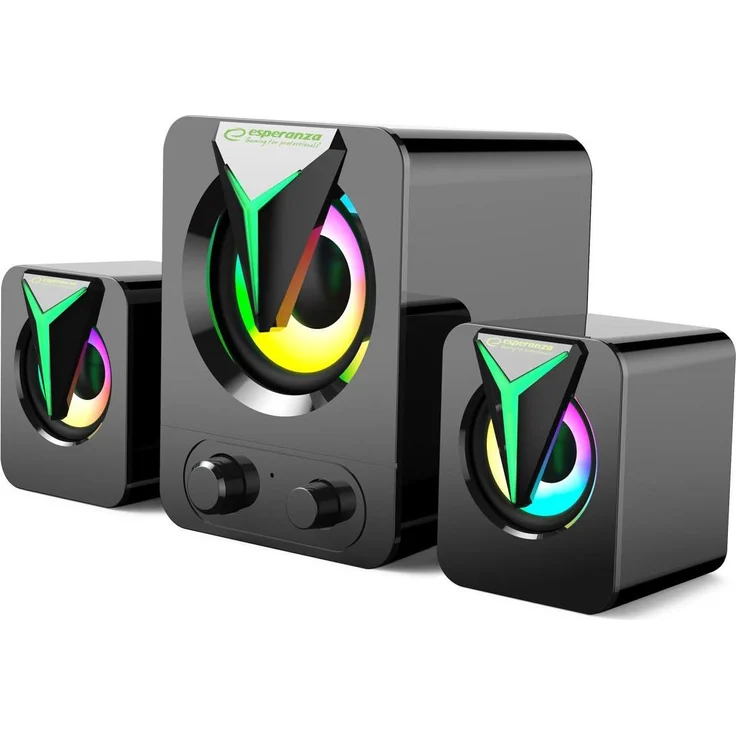 Esperanza EGS107, 2.1 RGB-LED PC-Lautsprecher mit integriertem Lautstärkeregler, Schwarz