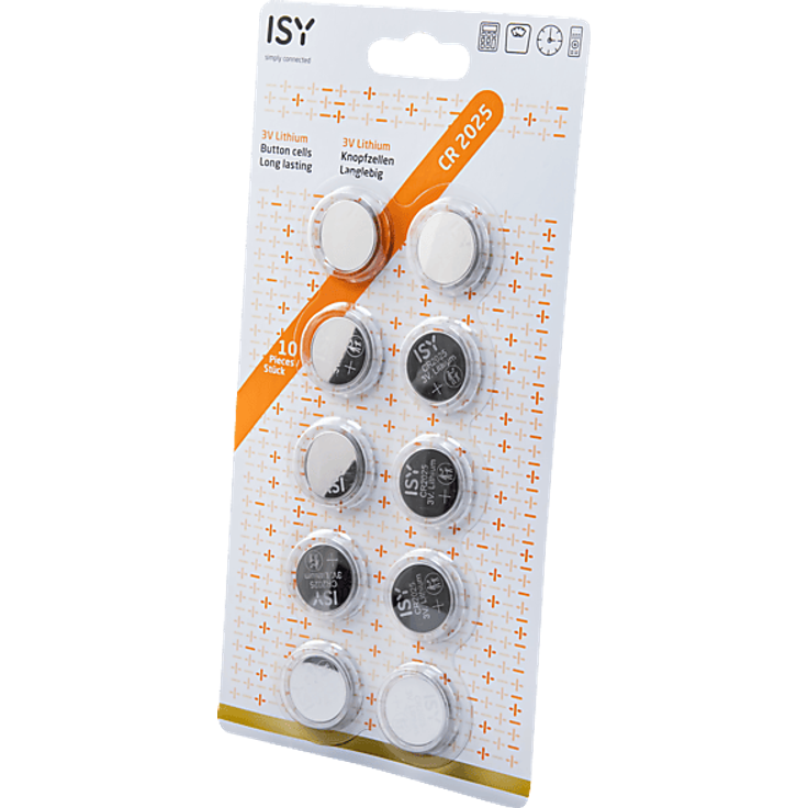 ISY IBA-3025 CR 2025 Lithium Knopfzelle, 3 Volt, 10 Stück, hohe Leistungsstärke und lange Lebensdauer