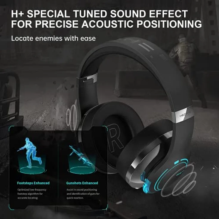 Edifier HECATE G5BT Kabelloses Gaming Headset, 36H Akku, Einziehbar Dual-MIC ENC, Over-Ear Kopfhörer Weiche Form-Ohrpolster, Hi-Res Audio, H+ Sound, RGB-Licht, für PC PS4 PS5 Phone Switch – Bild 3