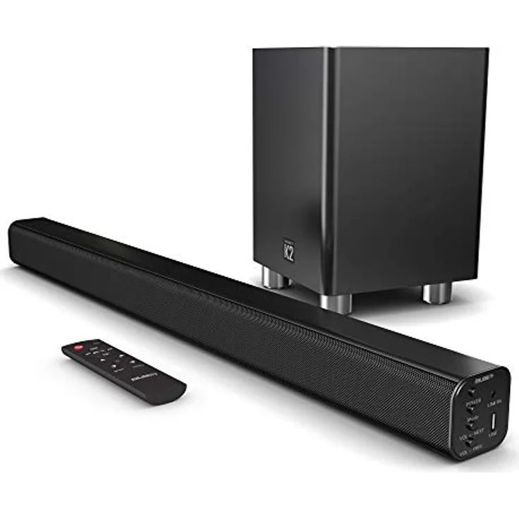 MAJORITY K2 Soundbar für TV Geräte mit Subwoofer | 150W 2.1 Soundsystem mit Kabelloser Subwoofer | Bluetooth TV Soundbar | Heimkino Sound Bar HDMI ARC (Schwarz)