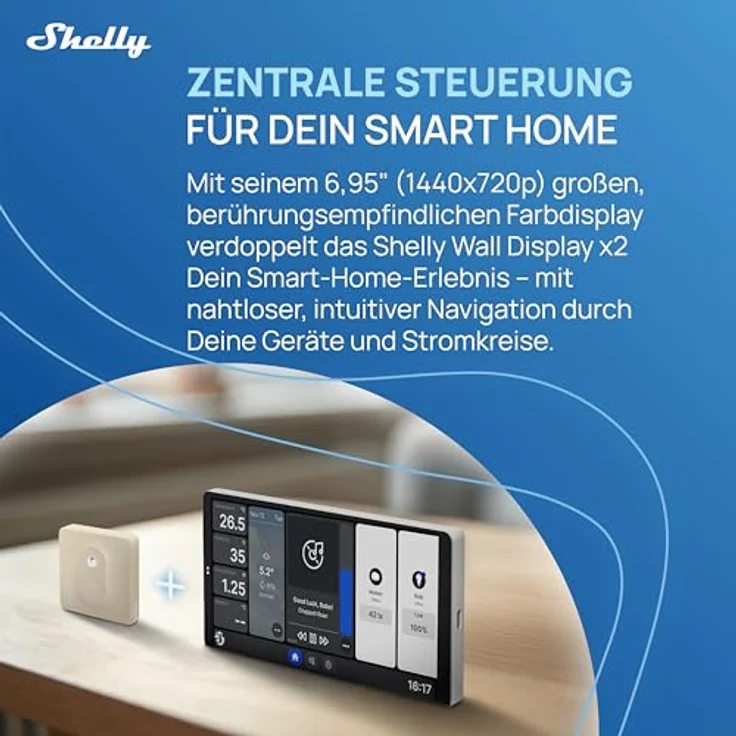 Shelly Wall Display X2 + Blu H&T, Smart Home Hub mit Echtzeitdaten für Temperatur und Luftfeuchtigkeit, Silber – Bild 2