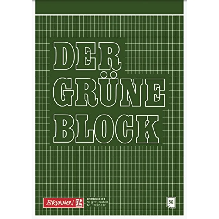 Baier & Schneider Brunnen 1052639 Briefblock / Schreibblock / Der grüne Block (A4, rautiert, 50 Blatt, 60g/m²)
